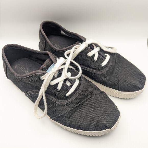 TOMS Cordones Boardwalk Black Canvas Lace Up Fashion Sneakers Women's Size 7.5 - Picture 2 of 10